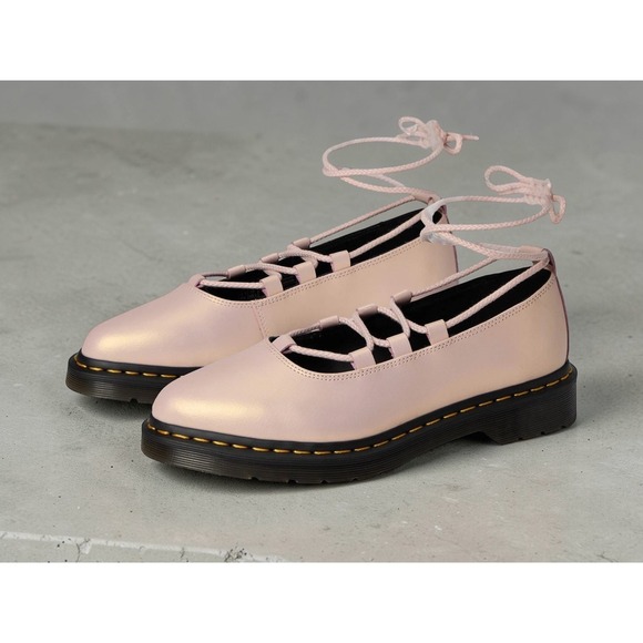 Dr. Martens Shoes - Dr Martens Elphie II Powder Pink Iridescent Leather Ballet Flat Shoes Women's 9